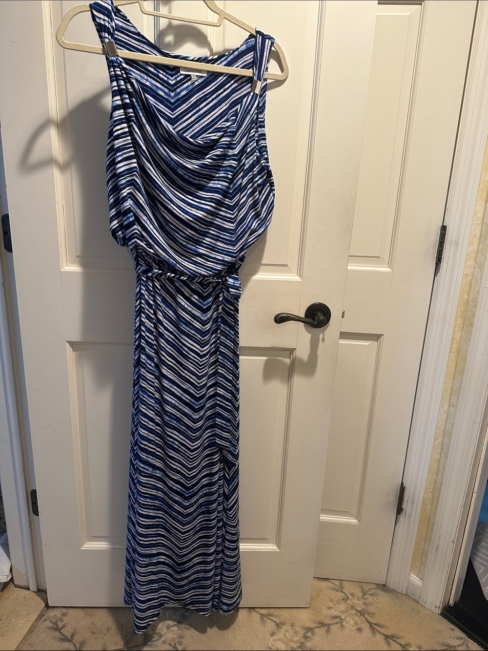 Calvin Klein Blue and White Striped Maxi Dress